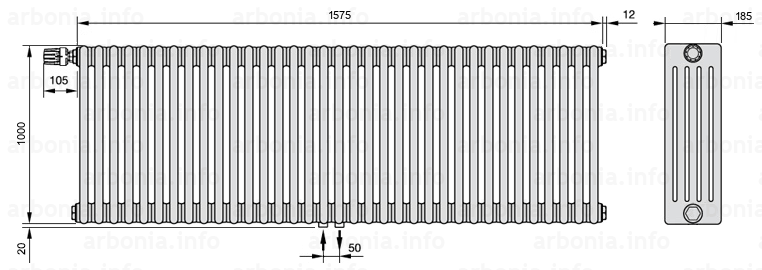 Схема (чертеж) Радиатор Arbonia 5100/35 №98 твв